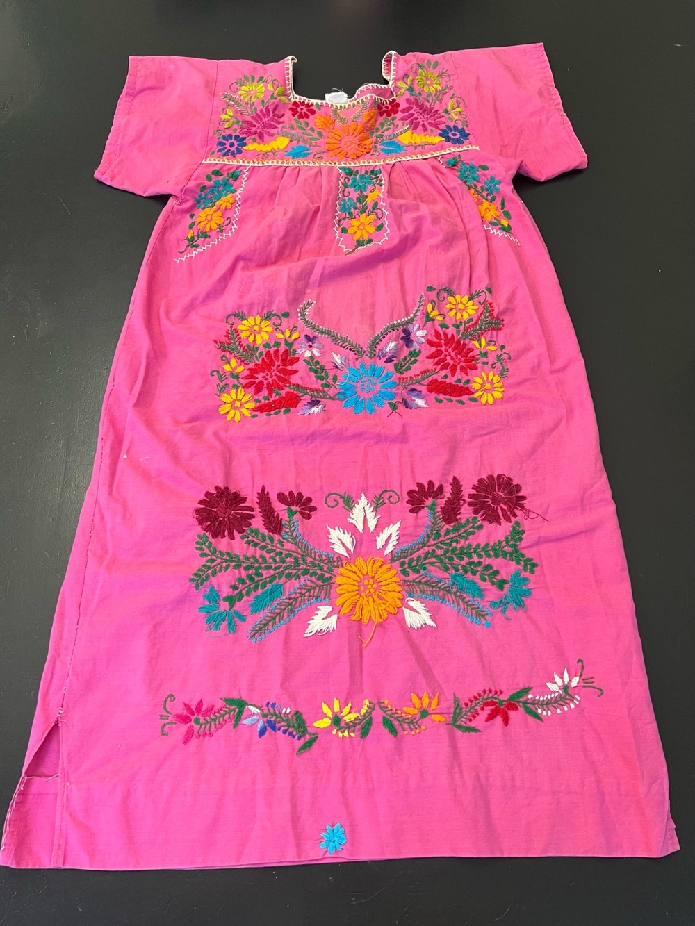 Pink Colorful Mexican Peasant Floral Embroidery Oaxacan Dress Sz S Western As Is